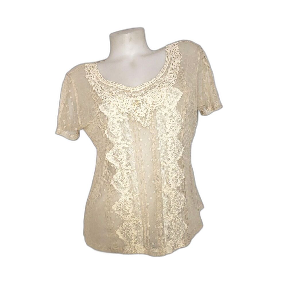 Cynthia Rowley Ivory Sheer Lace Blouse Top Womens Size Large